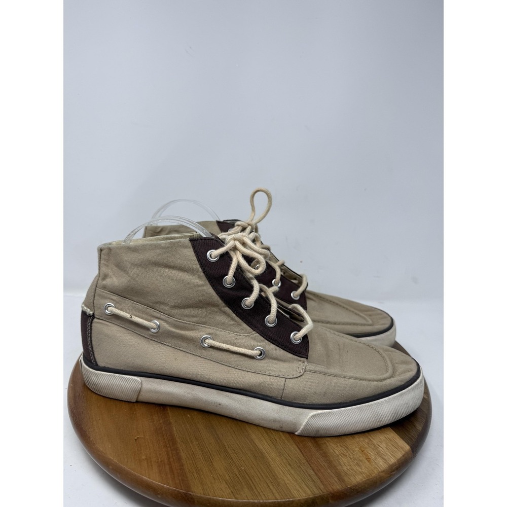 Polo Ralph Lauren Boat Shoes Mens Size 10 Beige Brown Canvas High Top Casual